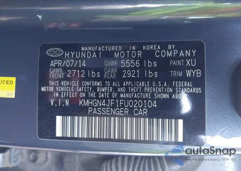 2015 Hyundai Genesis 5.0 z USA, uszkodzony, nr VIN KMHGN4JF1FU020104